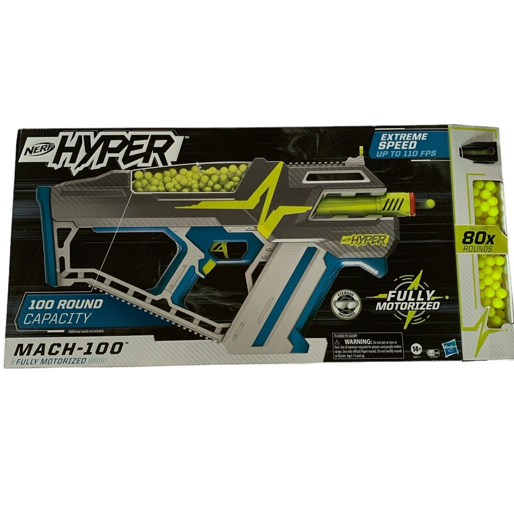 NERF Hyper Mach-100 Fully Motorized Blaster Extreme Speed 100 Round Capacity